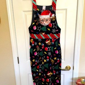Cute kitten overalls , holiday print, velvet